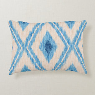 Blue Ikat Diamond Weave Pattern Accent Pillow