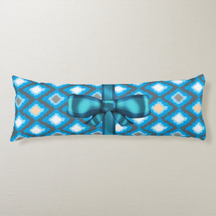Blue Ikat Diamonds Pattern and Blue Bow Custom Body Pillow