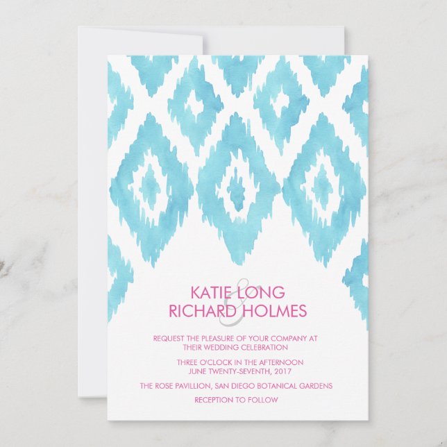 Blue Ikat Wedding Invitation (Front)
