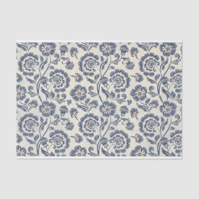 Blue Illustrated Floral Abstract Pattern Tissue Paper (Front)