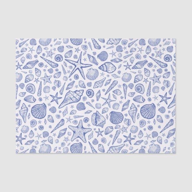 Blue Illustrated Seashell Tissue Paper (Front)