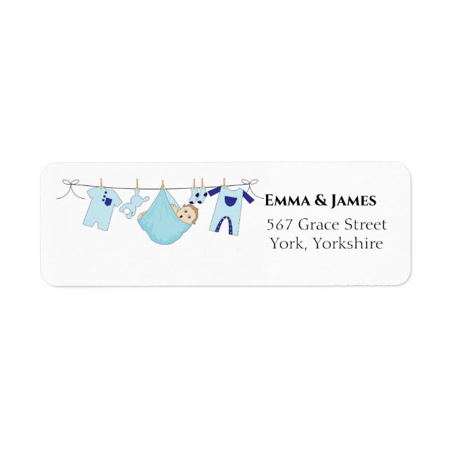 Blue Illustration Baby Shower Address Label (Front)