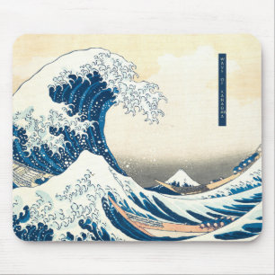 Blue Illustration Wave of Kanagawa  Mouse Pad