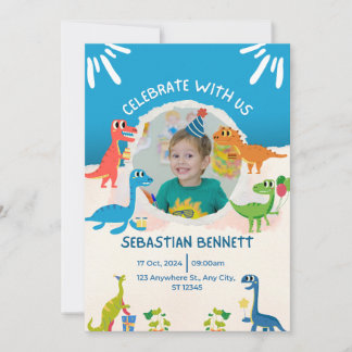Blue Illustrative Birthday Invitation 