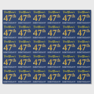 Blue, Imitation Gold Look "47th BIRTHDAY" Wrapping Paper