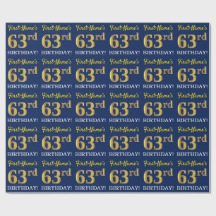 Blue, Imitation Gold Look "63rd BIRTHDAY" Wrapping Paper