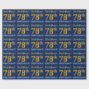 Blue, Imitation Gold Look "78th BIRTHDAY" Wrapping Paper