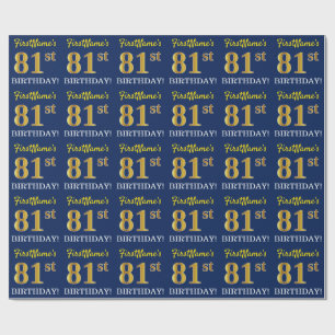 Blue, Imitation Gold Look "81st BIRTHDAY" Wrapping Paper