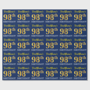 Blue, Imitation Gold Look "98th BIRTHDAY" Wrapping Paper