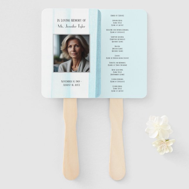 Blue In Loving Memory  Elegant Funeral Memorial Hand Fan (Front and Back)