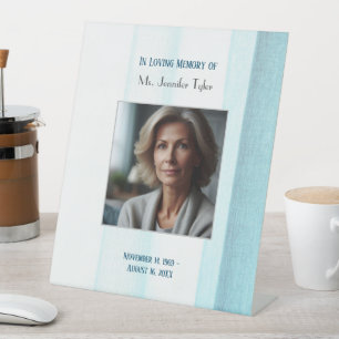 Blue In Loving Memory  Elegant Funeral Memorial Pedestal Sign