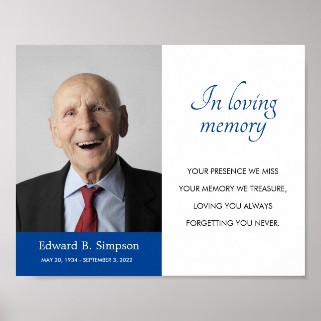 Blue In Loving Memory Funeral Memorial Poem Photo Poster (Front)