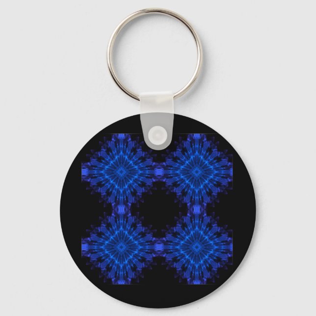 Blue Incendia Design of Four Blue Star Cubes Keychain (Front)