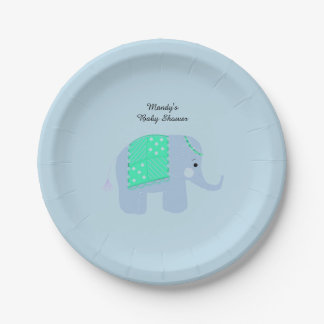 Blue Indian Elephant Baby Shower Paper Plate