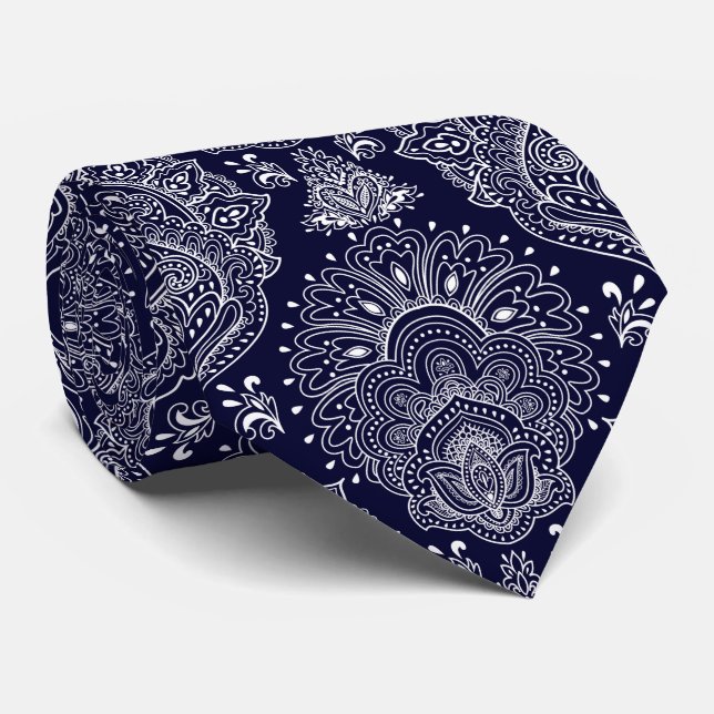 blue Indian ethnic vintage pattern Tie (Rolled)