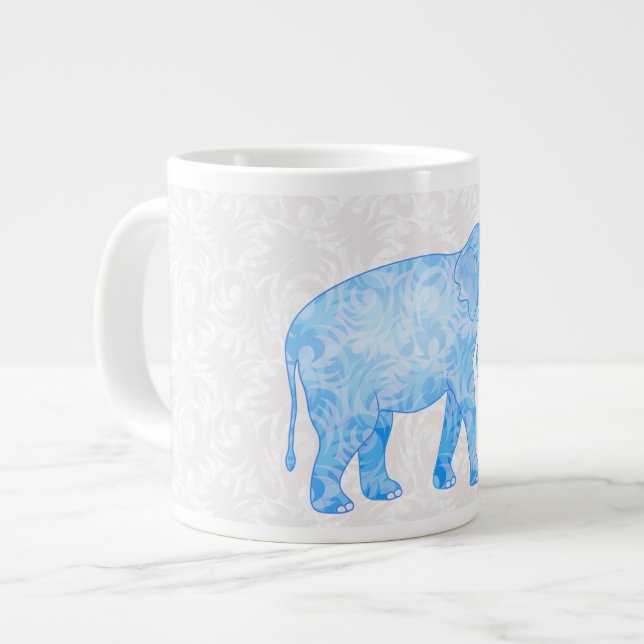 Blue Indian Pattern Elephant Large Coffee Mug (Front Left)