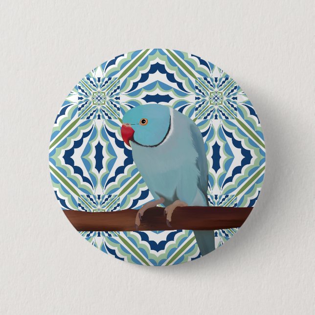Blue Indian Ringneck Parakeet 2 Inch Round Button (Front)