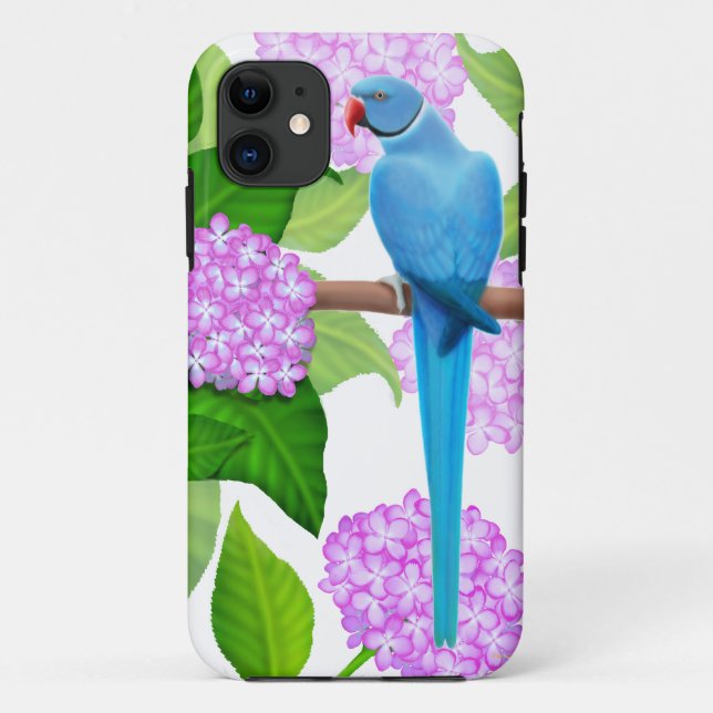 Blue Indian Ringneck Parakeet iPhone Case (Back)