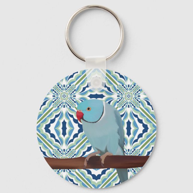Blue Indian Ringneck Parakeet Keychain (Front)