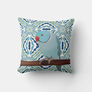 Blue Indian Ringneck Parakeet Throw Pillow