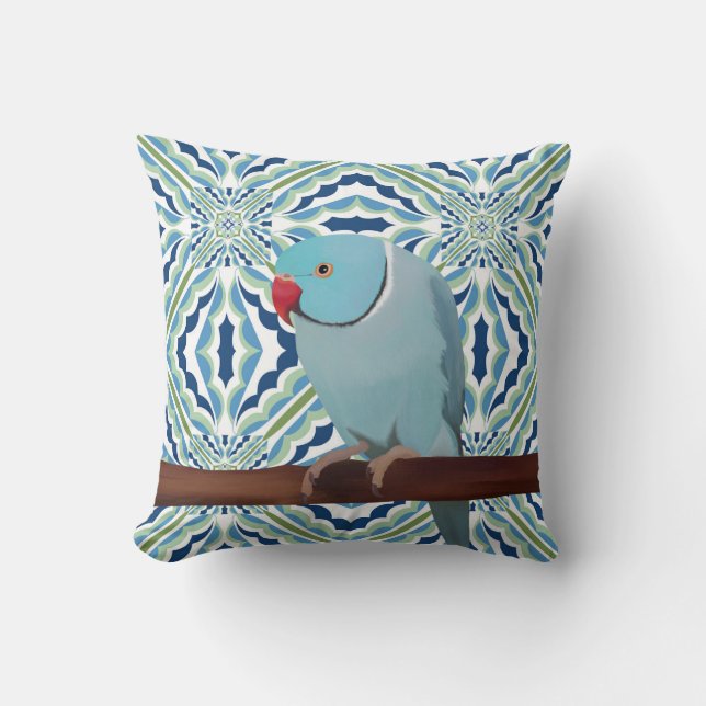 Blue Indian Ringneck Parakeet Throw Pillow (Front)
