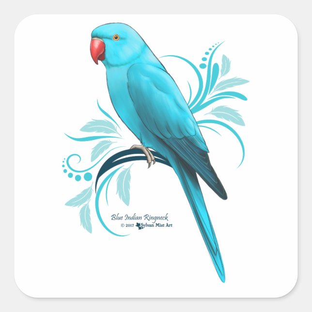Blue Indian Ringneck Parrot Square Sticker (Front)