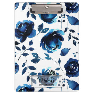 Blue Indigo Shabby Chic Glam Floral Personalized Clipboard