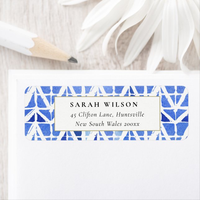 BLUE INDIGO WATERCOLOR CHEVRON ADDRESS LABEL (Insitu)