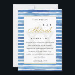 BLUE INDIGO WATERCOLOR STRIPES BAT BAR MITZVAH THANK YOU CARD<br><div class="desc">If you need any further customisation please feel free to message me on yellowfebstudio@gmail.com.</div>