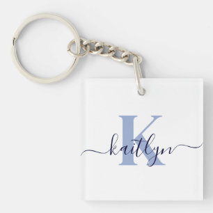 Blue Initial Name Monogrammed Keychain