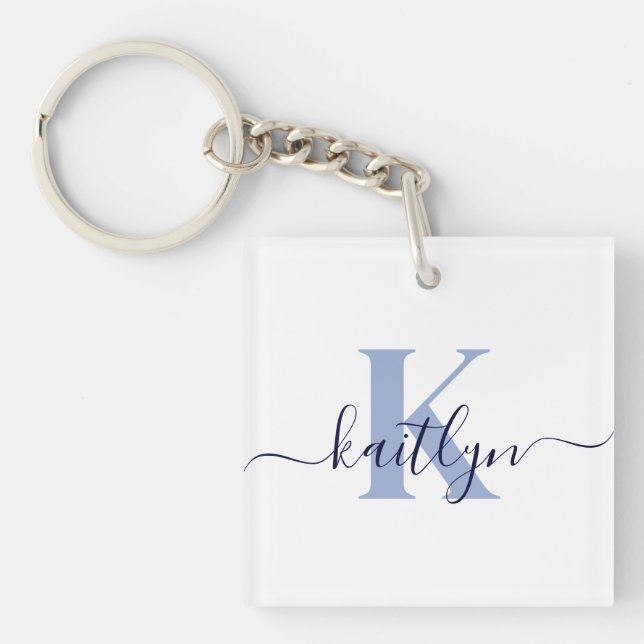Blue Initial Name Monogrammed Keychain (Front)
