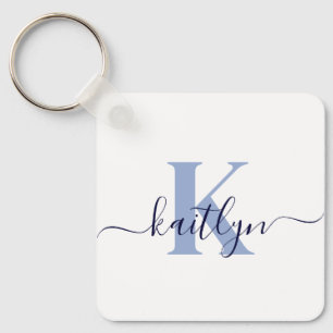Blue Initial Name Monogrammed Keychain