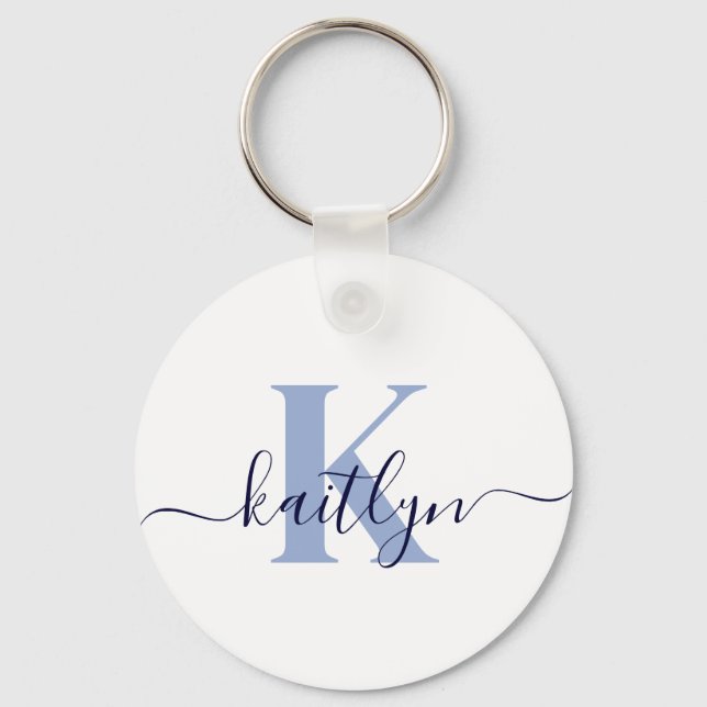 Blue Initial Name Monogrammed Keychain (Front)
