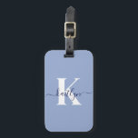 Blue Initial Name Monogrammed Luggage Tag<br><div class="desc">This simple, elegant light blue luggage tag with your first name in a trendy script font in navy blue typed over your first initial in a modern cap font in white on one side and a slide in card for your name, address and phone number on the other would look...</div>