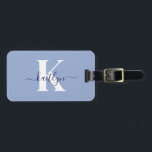 Blue Initial Name Monogrammed Luggage Tag<br><div class="desc">This simple, elegant light blue luggage tag with your first name in a trendy script font in navy blue typed over your first initial in a modern cap font in white on one side and your name, address and phone number on the other would look fabulous on your suitcases. It's...</div>
