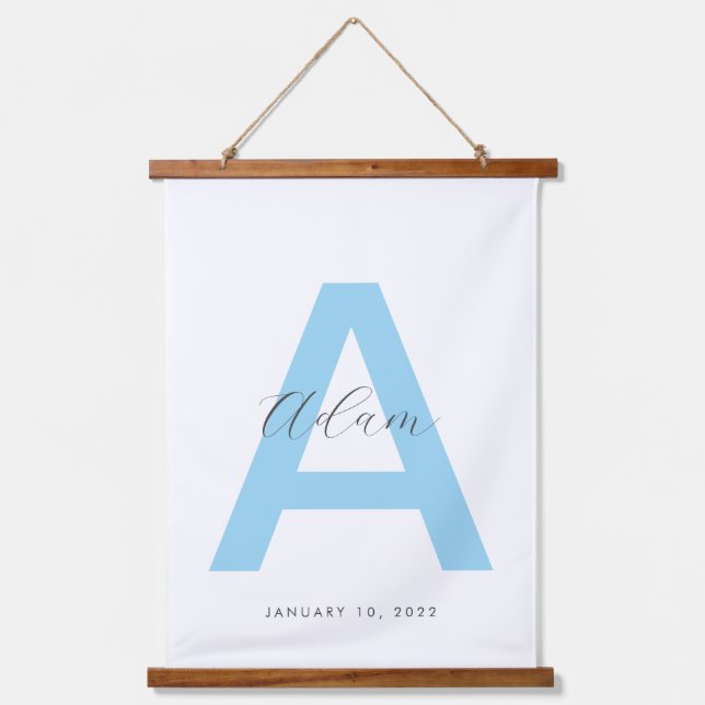 Blue Initial Name Personalized Hanging Tapestry (Front)