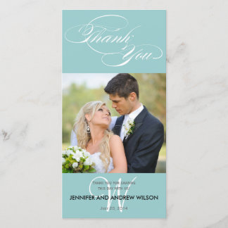 BLUE INITIAL SCRIPT WEDDING THANK YOU PHOTO CARD