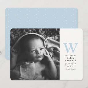 Blue initial simple Birth Announcement