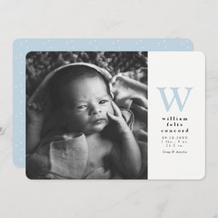 Blue initial simple Birth Announcement