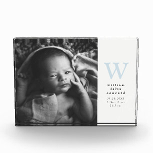 Blue initial simple Birth Announcement Photo Block