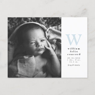 Blue initial simple Birth Announcement postcard