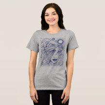 Blue Ink Line Art Woman Celestial Portrait