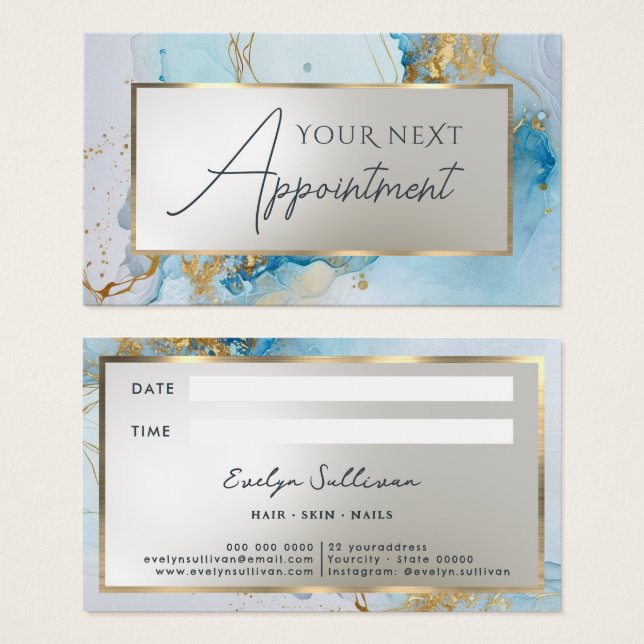 blue ink marble appointment card (Front & Back)