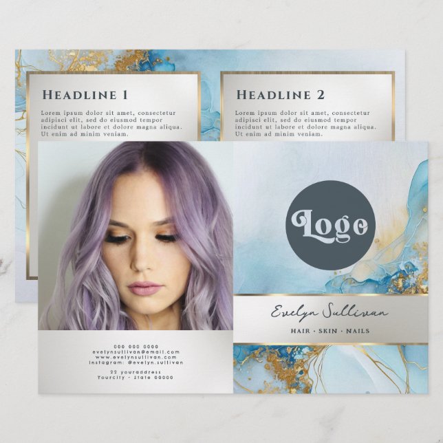 blue ink marble bifold brochure (Front/Back)