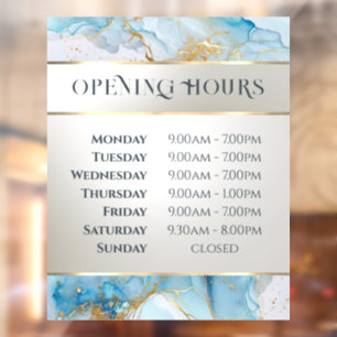 blue ink marble opening hours window cling