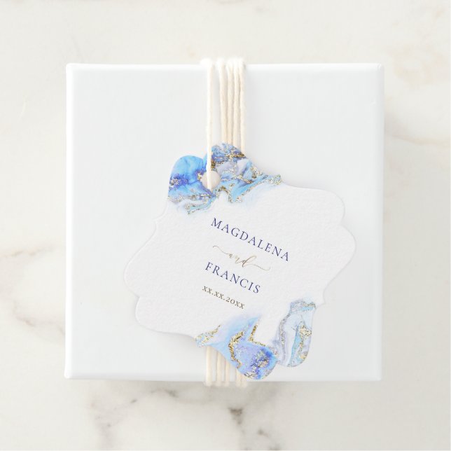 blue ink marble wedding Favour Tags (In Situ)