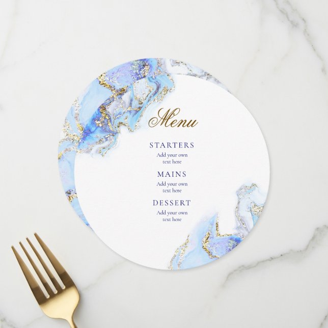 blue ink marble wedding Menu (Front/Back In Situ)