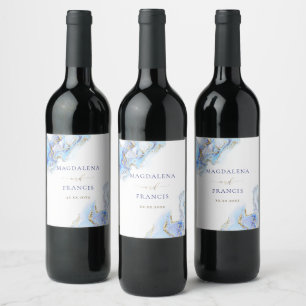 blue ink marble wedding Wine Label