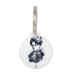 Blue Ink Soldier Portrait Round Pet Tag
