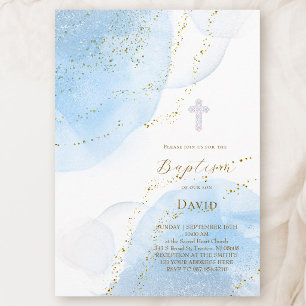 blue ink splashes Baptism Invitation